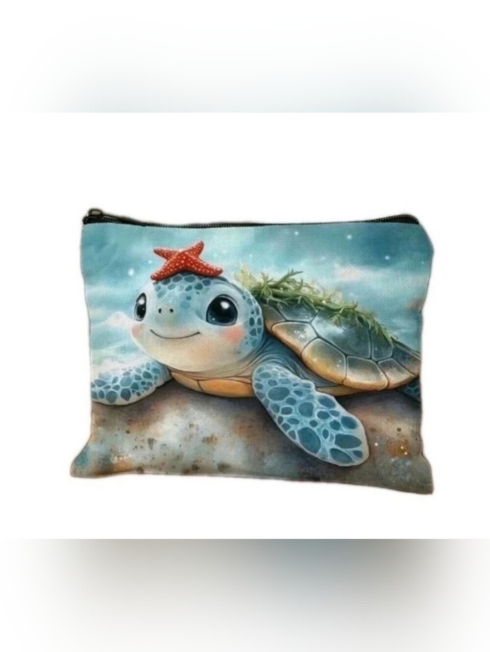 Sea Turtle Cosmetic Pouch Makeup Snacks Beach Bag Starfish‎ NWOT